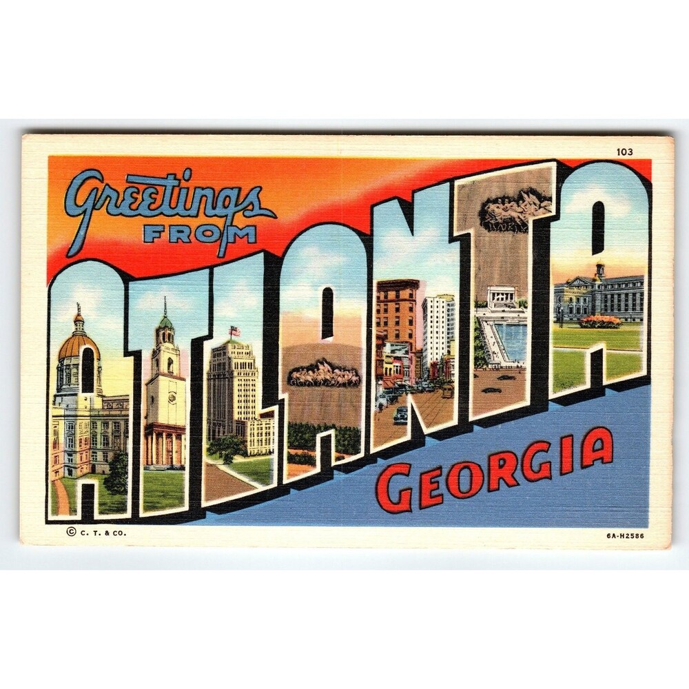 Vintage Large Letter Greetings From Atlanta Georgia Linen Postcard by C.T. & Co.